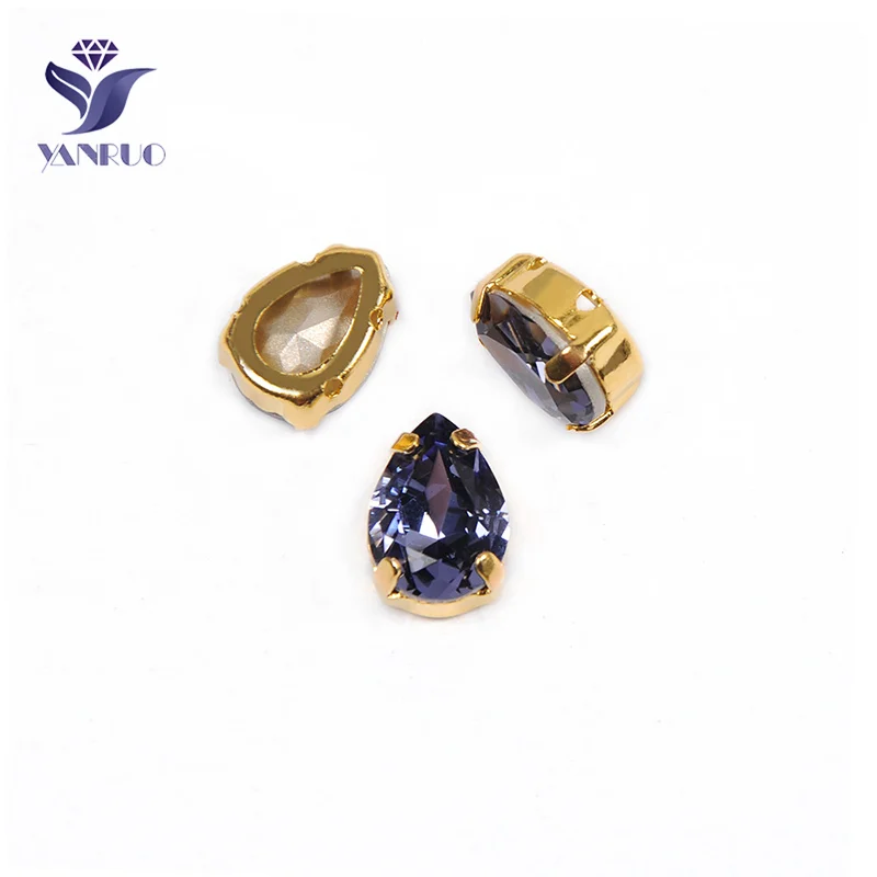 With Gold Claw YANRUO, 4320, каплевидный Танзанит, камни для рукоделия, стразы, стекло, пришитый кристалл, заостренный задник, сделай сам, кристалл для ткани - Цвет: With Gold Claw
