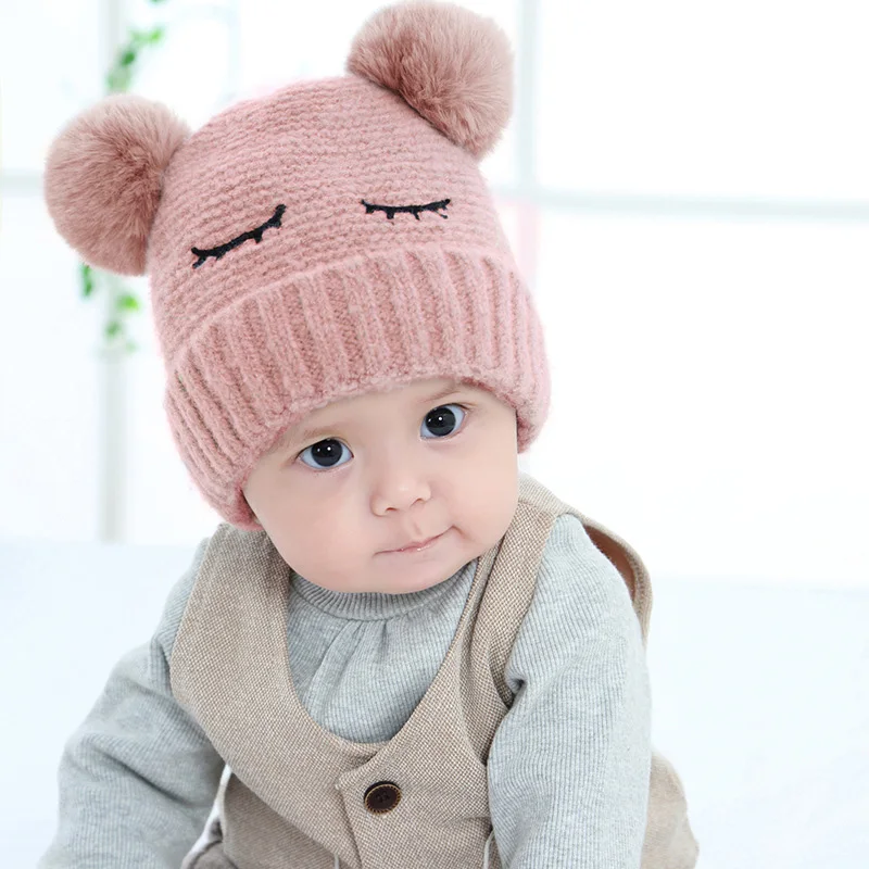 Warm Winter Baby Hats With Pompom Knitted Soft Toddler Hats For Newborns Photography Props Baby Cap For Boy Cute Infant Girl Cap