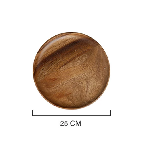 D 25X2cm Natural Wooden Round Plates Dish Tray Handmade Acacia Plate Round Sushi Dish Wooden Tableware Set dinnerware Woodenware - Цвет: D 25X2cm