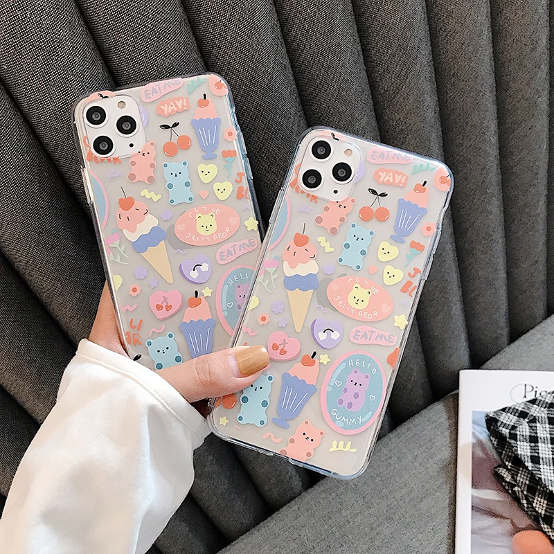 INS ice cream Cute bear soft phone Cases for Huawei P20 P30Lite Mate 20 30 Pro Nova 3 4 5Pro 5i Honor 8X 9X 10 20 V20 Y9