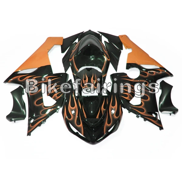 Черный и оранжевый пламя обтекатель комплект подходит для Kawasaki ZX-6R 2005 2006 ZX636R 636 05 06 инжекторный кузов комплект Новые корпуса