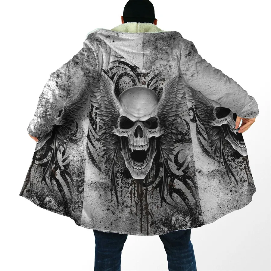 Winter Men For Women Crazy Skull With Angel Wings Cloak 3D Printed Cloak Fleece Wind breaker Warm Hood Cloak