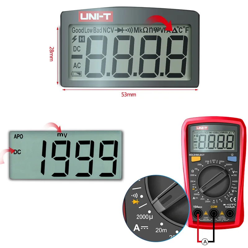 Uni-t UT33A+ UT33B+ UT33C+ UT33D+ мультиметр размера ладони; сопротивление/Емкость/температура/тест НТС, подсветка