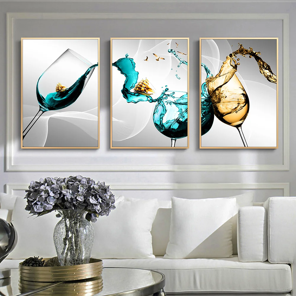 Wine Glass Art Wall Pictures For Home Design Blue Canvas Printings No Fame Living Room Aesthetic Decoration Poster And Prints | Дом и сад