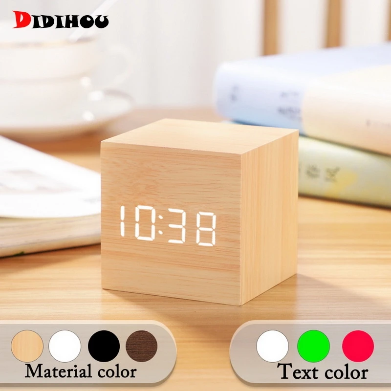 Небольшой квадратный цифровой Деревянный светодиодный Будильник Дерево Ретро
