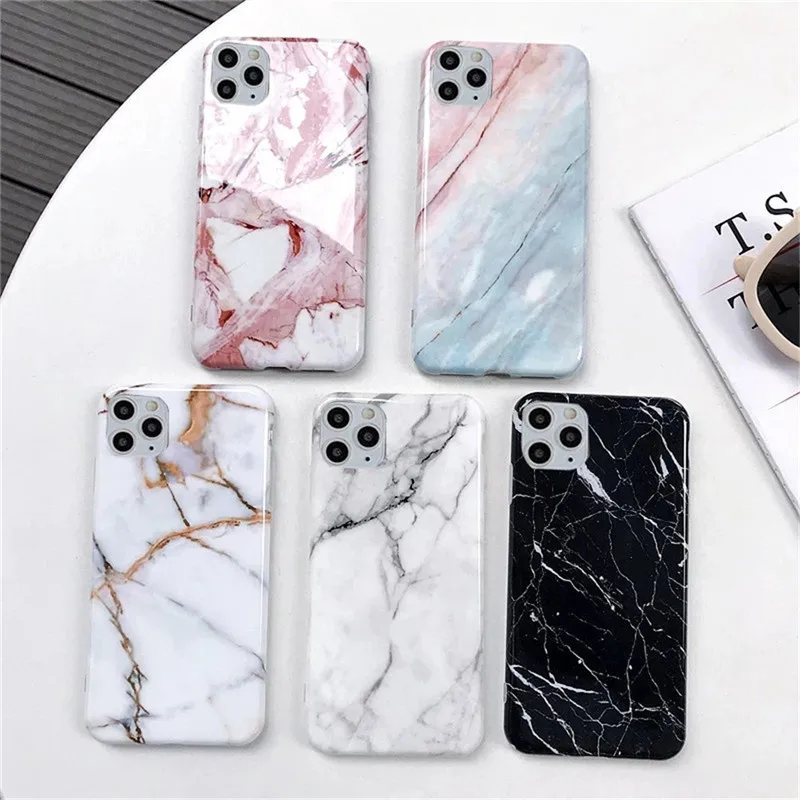 Ottwn Marble Stone Texture Phone Case For iPhone 12 13 Mini Pro Max 11 Pro Max X XR XS Max 7 8 6s Plus SE 2020 Soft IMD Cover iphone 12 pro max phone case