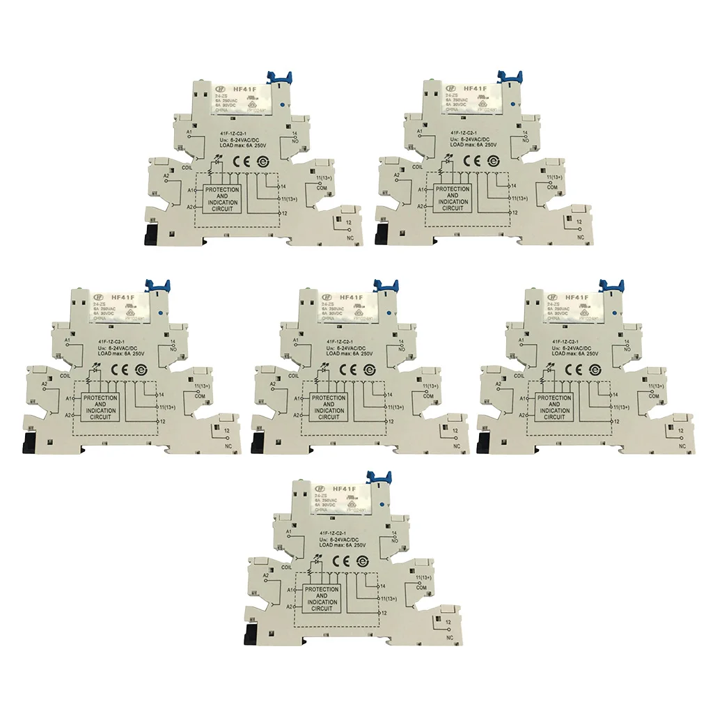 6 Pieces 5 PIN Relay Socket 6-24V AC/DC 6A Use with HF41F PCB Relay Module For Hongfa