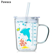 Стеклянная чашка Бытовая Shildren весы молочная чашка для завтрака прозрачное Термостойкое стекло с крышкой уплотнительная ручка с кружка с соломкой