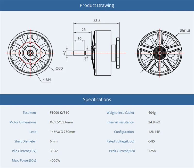 Т-мотор F1000 X-Class 510KV 300KV 6-8S бесщеточный мотор для радиоуправляемого дрона FPV Racing Multirotors
