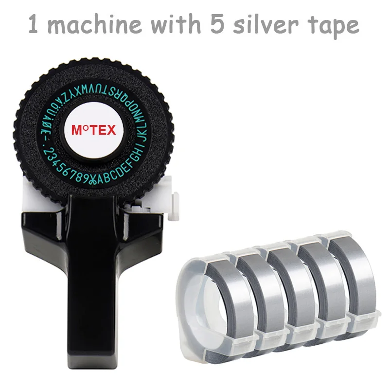 Черный цвет MoTex E101 принтер мини DIY Ручная Совместимость для dymo 3D тиснение ручная лента ручная машинка надпись машина - Цвет: machine add 5 silver
