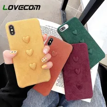 LOVECOM Вельветовая Ткань 3D Love Heart чехол для телефона для iPhone 11 Pro Max XS Max XR 6 6S 7 8 Plus X однотонный теплый пушистый мягкий чехол