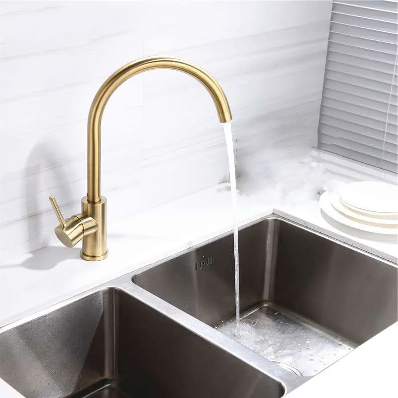

360 Degree Rotation Cold Hot Water Dish Basin Faucet Kitchen Faucet Wire Drawing Gold Washing Basin Faucet