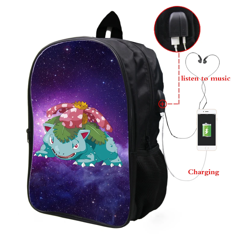 23 Pokemon Venusaur Galaxy Космический рюкзак Многофункциональный USB зарядка Разъем для наушников школьная сумка для подростков мальчиков рюкзак для девочек с отделением для ноутбука - Цвет: 23