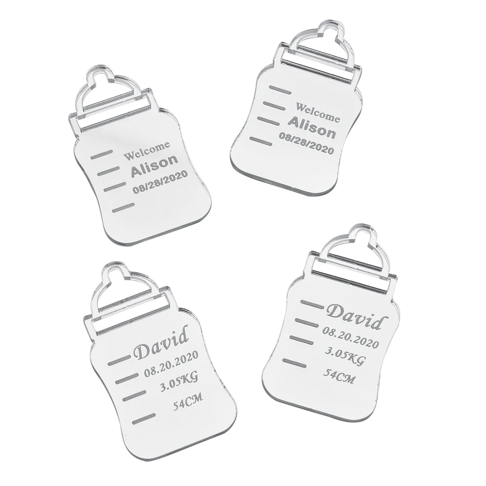 30PCS Personalized Engraved Baby Bottle Shape Name Tag For New Birth Born Baptism Acrylic Stickers Shower Decor Tags Favors | Дом и сад