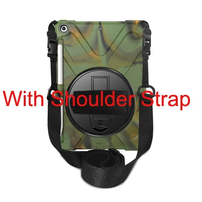Camouflage 360 Вращающийся противоударный чехол для iPad 9,7 6th iPad 9,7 5th Gen с карандашница принципиально ручной плечевой ремень - Цвет: Camouflage