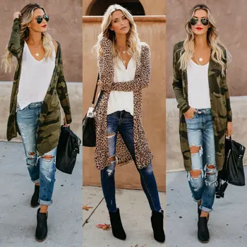 

AU Women Long Sleeve Cardigan Leopard Kimono Shawl Loose Tops Blouse Coat Jacket