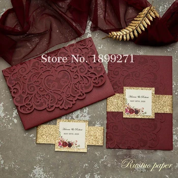 

2019 wholesale elegant latest Hochzeitskarten flower branch wedding invitation glitter wedding greeting cards with RSVP envelope