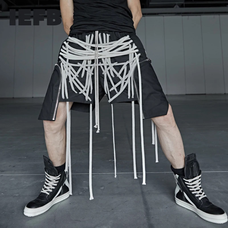 Shorts Zipper Trend-Strings Streetwear Fashion Pocket-Overalls New IEFB Black for Men