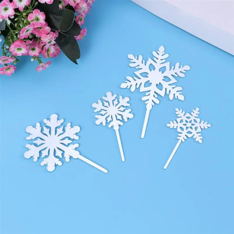 8Pcs Snowflake Cake Toppers Christmas Birthday New Year Party Fruit Cake Picks Food Decoration Supplies(Silver) A35