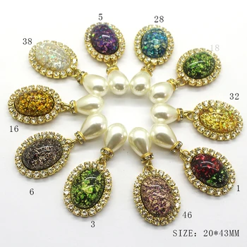 

The New 5Pcs /lot20*43MM Metal oval hanging water drop rhinestone pearl jewelry DIY clothes brooch hair rope craft accessories
