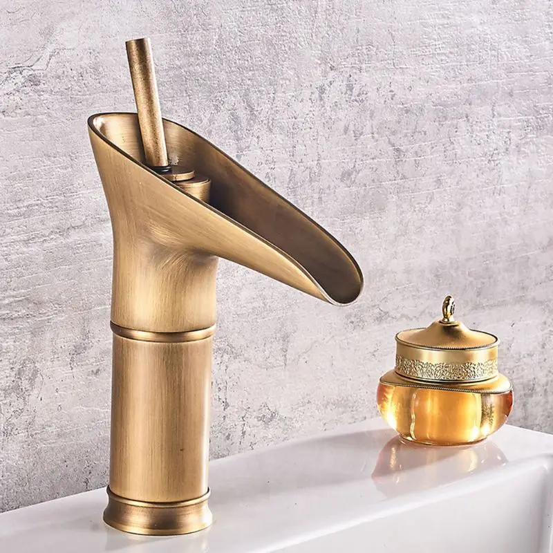 

Wine Glass Style Basin Faucet Tap Bronze Antique Single Handle Hole Deck Mounted Wash Hot Cold Mixer Bathroom Kitchen Sink Tool