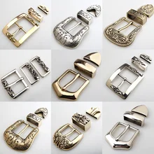 Pure copper buckle three-piece suit belt buckle copper brass tang grass pattern locomotive popular logo belt buckle vintage