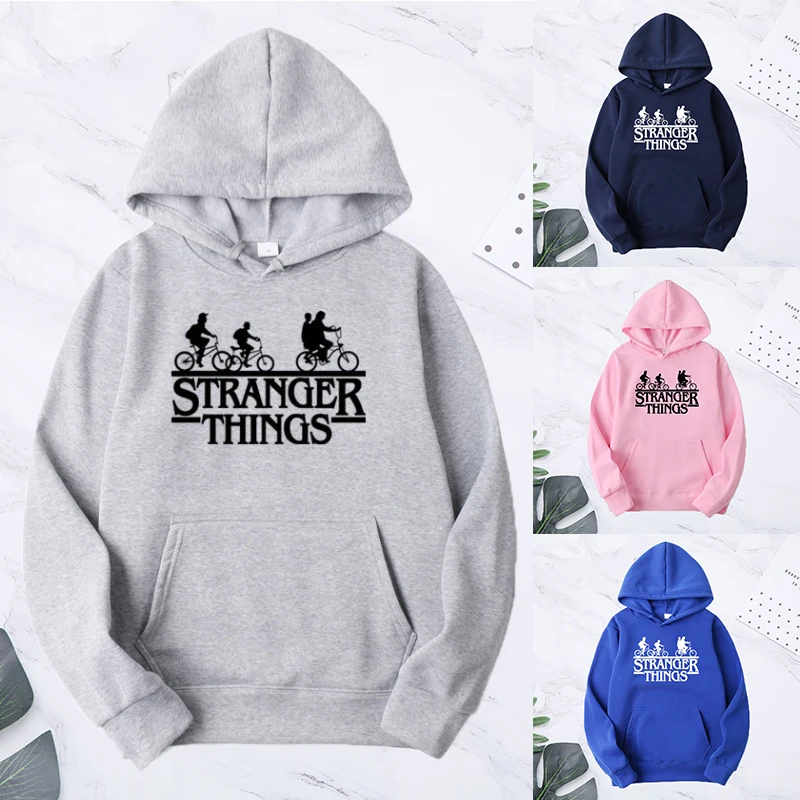 Пуловер с надписью Stranger Things Толстовки капюшоном Сезон осень зима Повседневные