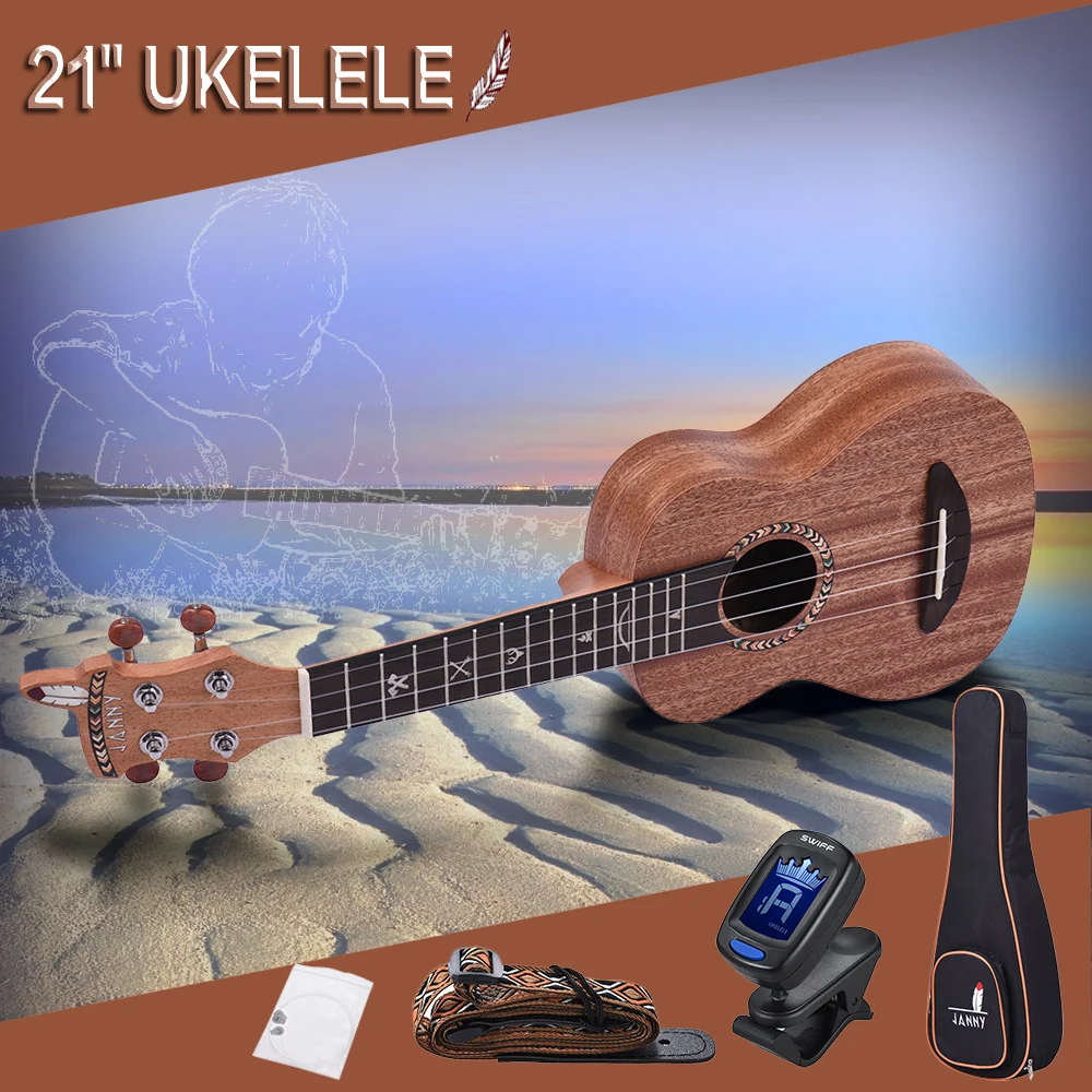 2" Акустическая деревянная сопрано укулеле Ukelele Uke из красного дерева углеродная нить с мягкой сумкой для переноски струны ремень клип-на тюнер