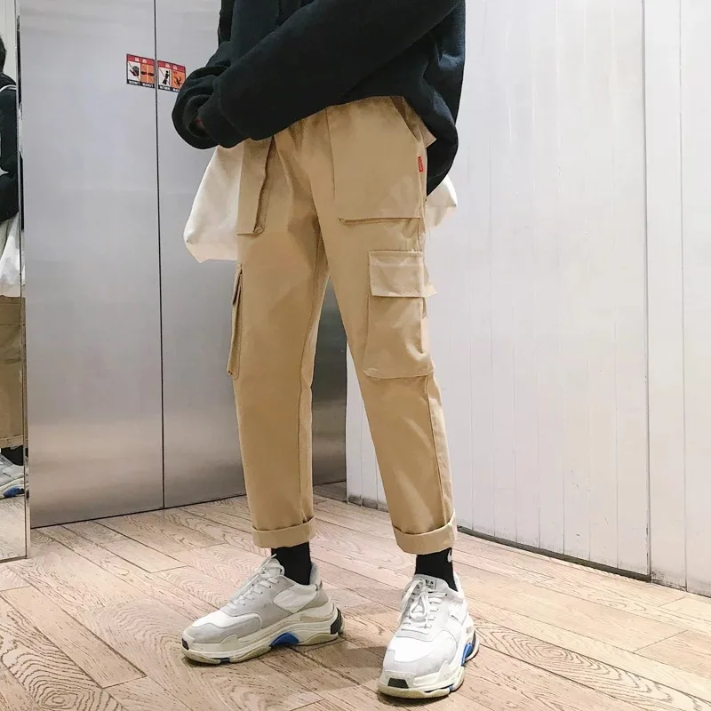 

New Style Autumn Clothing Men's Trousers Trend Multi-pockets Skinny Casual Pants Men's Japanese-style Solid Color Capri Pants Bi