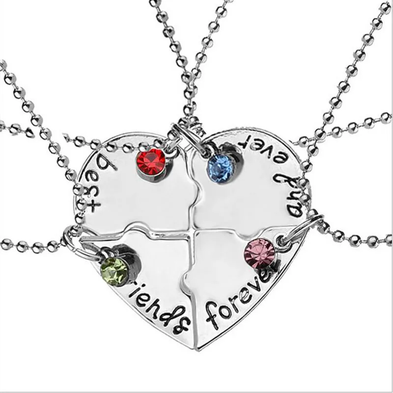 

4pcs/set Best Friend Necklace Set 4 Pieces Heart Shape Puzzle Hand Stamped Bead Friendship Jewelry