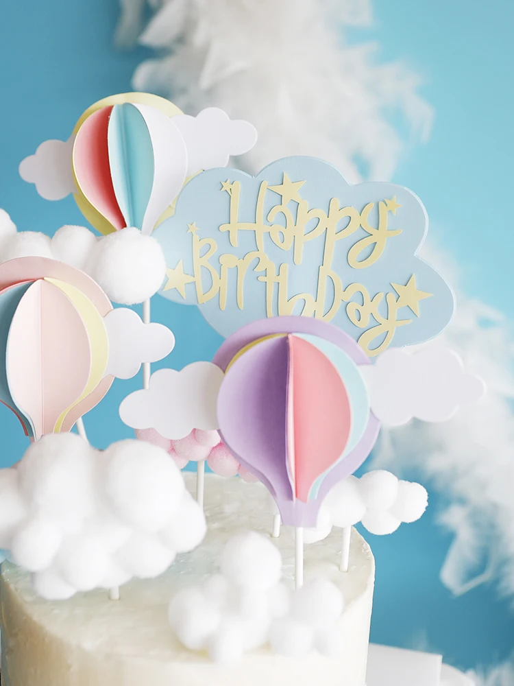 Cute Colorful Clouds Cake Topper Girl for Party Kids Baby Hot Air Balloon Happy Birthday Cake Decoration Birthday Gifts Decor cake topper cake toppers cake decorations birthday party supplies party decorations