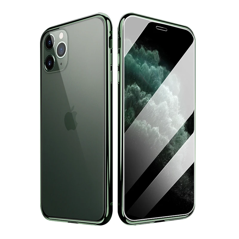 Магнитный Алюминиевый бампер с двойным экраном чехол из закаленного стекла для