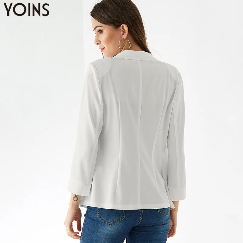 YOINS Autumn Winter Coats& Jackets Women Blazers White Pockets Long Sleeves Opent Front Blazer Office Chic Outwear Femme