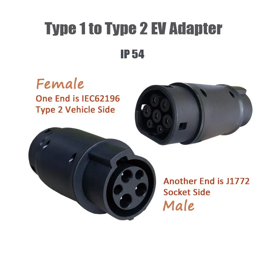 

Type 1 to Type 2 EV Adapter 32 Amp Electric Car Charger Converter Easy to Connect with EV Charging Station