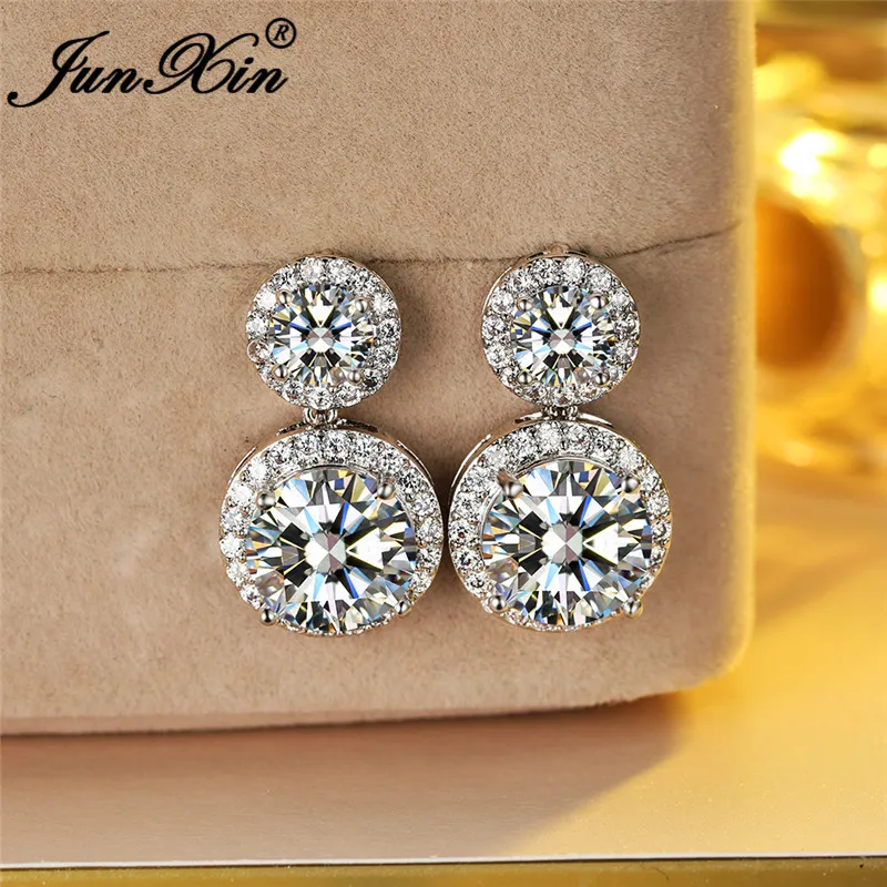

Luxury Crystal Round Stone Earrings 925 Silver Yellow Rose Gold White Zircon Vintage Wedding Stud Earrings For Women Ear Studs