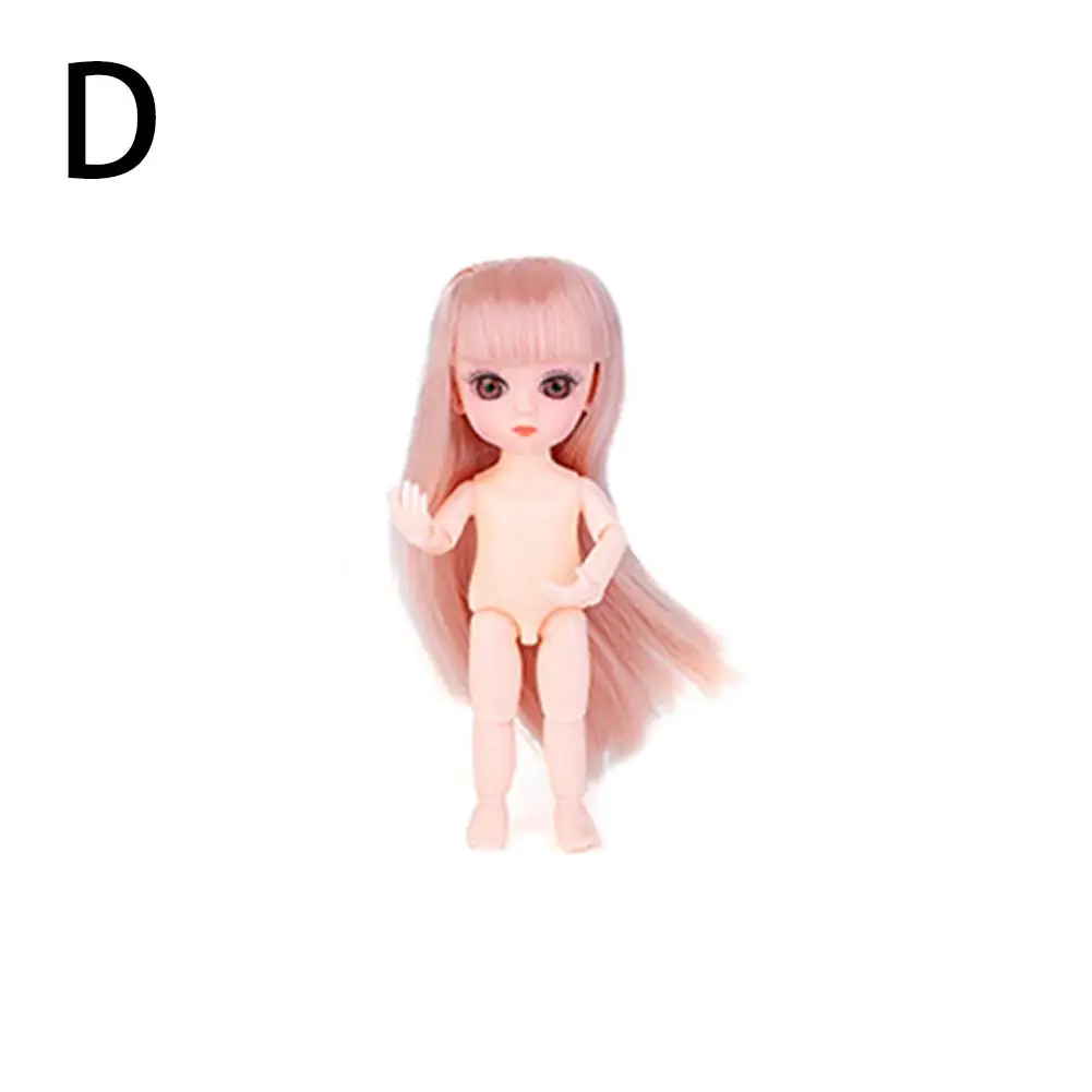 D New 1pc 16CM/6.3IN Silicone Small Pudding Princess Toy Doll Mini Simulation BJD Doll No Clothes With 3D Acrylic Beauty For Girls - Цвет: D