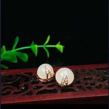 

Real S925 Silver Inlaid Zircon Round Shape Stud Earrings For Women Hetian White Jade Elegant Earrings Gift