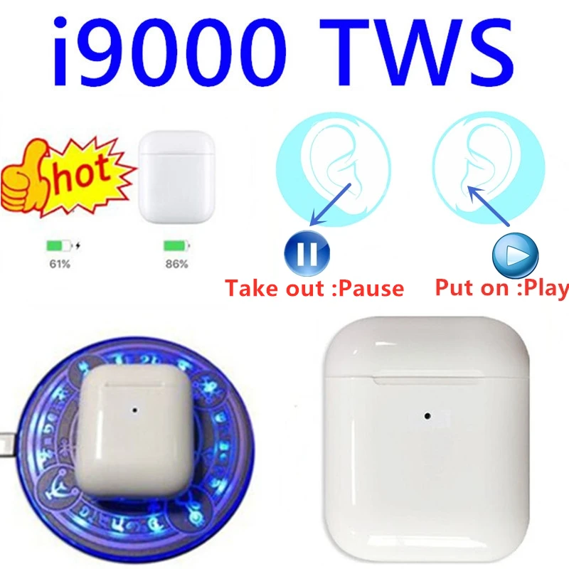 I9000 TWS 1:1 Реплика air 2 Smart Сенсор Беспроводной наушники 8D супер бас Bluetooth 5,0 наушники pk w1 h1 чип i90 i100 i1000 TWS