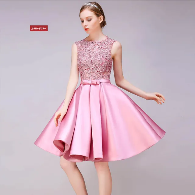 $US $69.20 JaneyGao Short Prom Dreses For Formal Evening Party Women Gown Elegant Pink Golden Grey Red In Stock 2019 New A Line Satin Dress