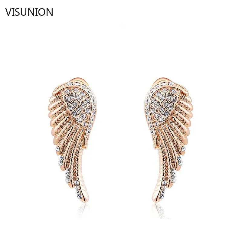 Нежные модные ангельские крылья хрустальные серьги перо серьги-гвоздики в виде крыльев волна серьга геометрической формы для женщин Свадебные ювелирные изделия подарок