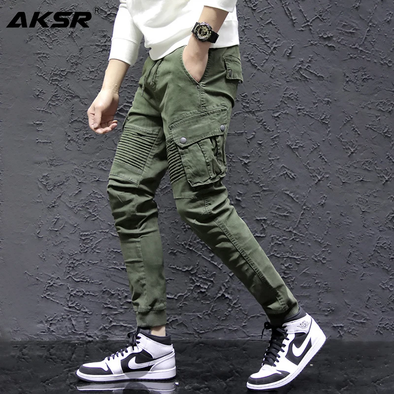 

AKSR Fashion Streetwear Men's Pants Pleated Jeans Harem Hip Hop Tactical Cargo Pants Men Sweatpants Joggers Pantalones Hombre