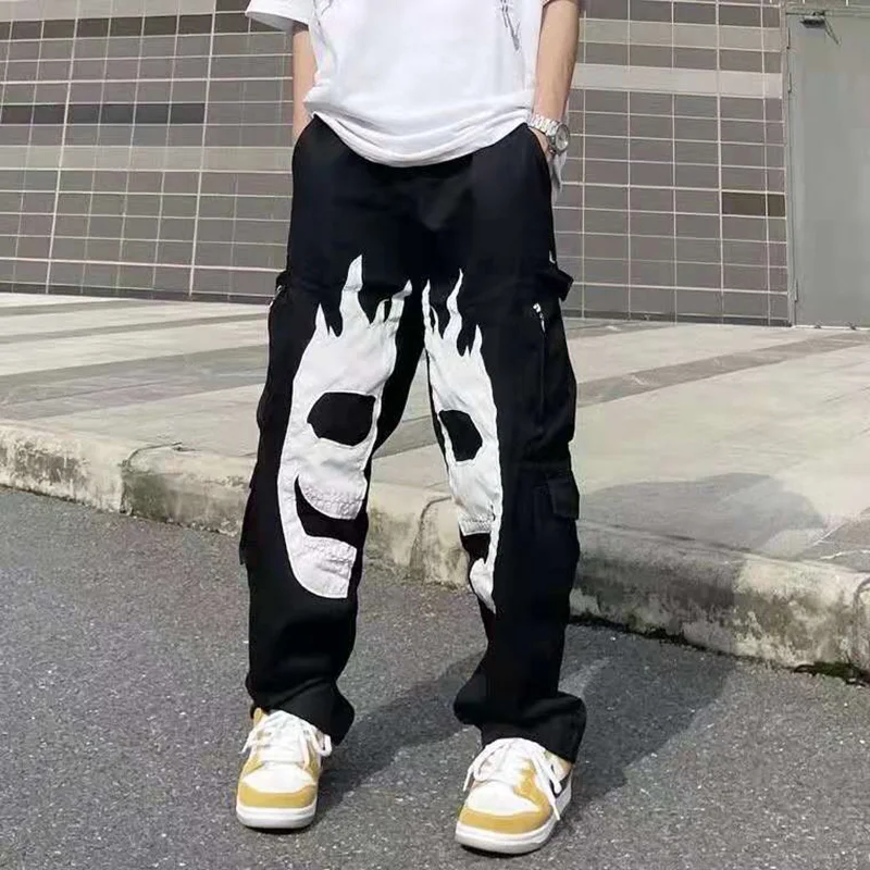 Tasche ricamate con teschio pantaloni Cargo Harajuku uomo e donna Hip Hop  tuta elastica Oversize pantaloni larghi Streetwear|Sweatpants| - AliExpress