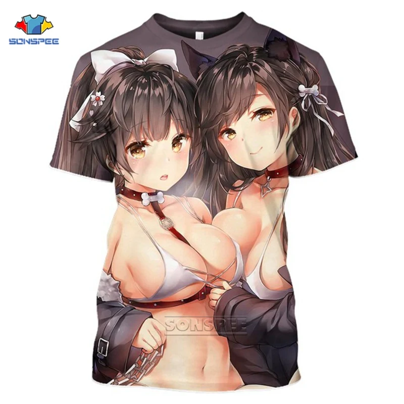 

SONSPEE Summer Hot Sexy Body Cartoon Loli Tshirt Man 3D Print Anime Game Azur Lane T Shirt Women Gym Clothing Harajuku Style Top