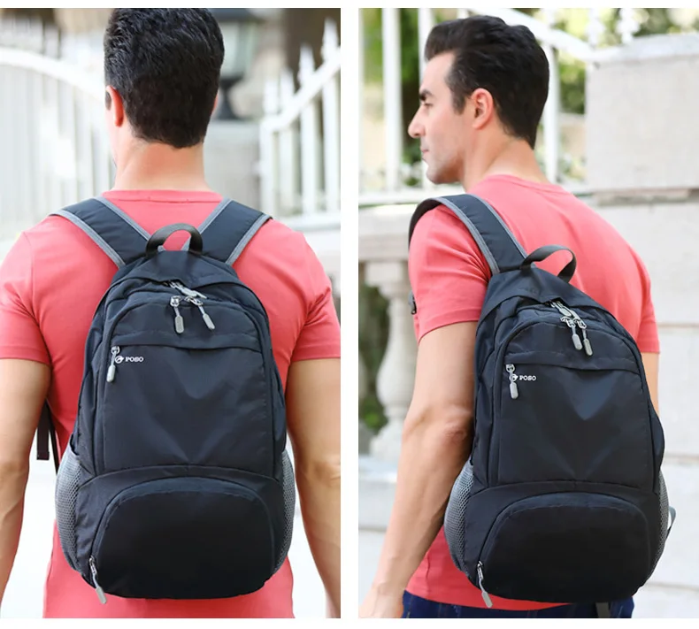 Полиэстер 15 дюймов легкий рюкзак Открытый водонепроницаемый рюкзак для ноутбука складной мешок для хранения rugzak черный рюкзак для путешествий