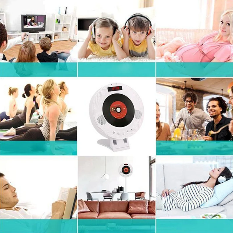 Wall Mounted CD Player Surround Sound DVD Player Hifi FM Radio Bluetooth Portable Music Player Remote Control Support USB TF Car