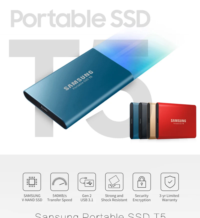 Samsung Внешний SSD T5 250gb 500gb Портативный SSD 1 ТБ твердотельный накопитель USB 3,1 Gen2 жесткий диск Hdd диско Дуро ssd для ПК