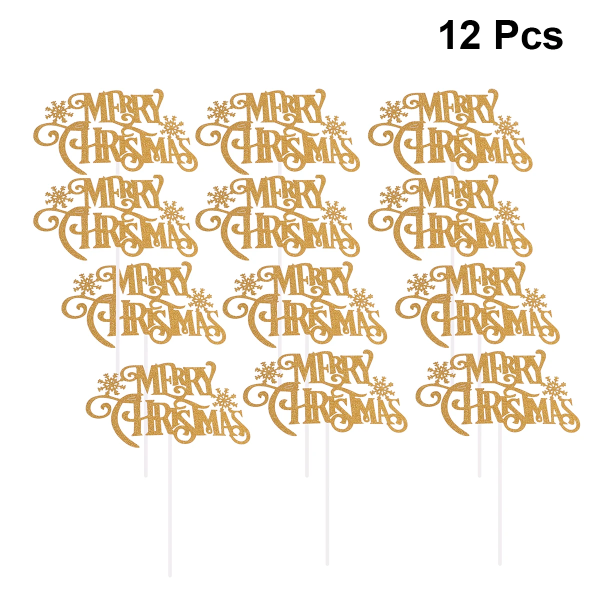 12pcs Paper Xmas Cake Topper Merry Christmas Cupcake Flags Happy Pick Decorations for Home | Дом и сад