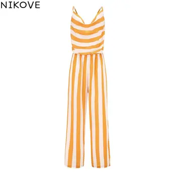 

NIKOVE 2019 Striped Sexy V-neck Halter High Waist Jumpsuit Size S-XL