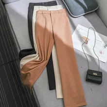 JUJULAND woman woolen straight-leg pants winter thick solid High-waisted trousers with elastic waistline 295