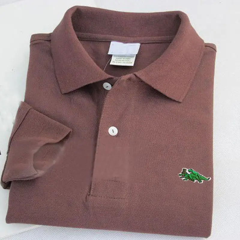 XS-4XL, высокое качество, хлопок, лето, мужские рубашки поло с коротким рукавом, повседневные мужские рубашки поло, модная мужская одежда, топы - Цвет: Коричневый